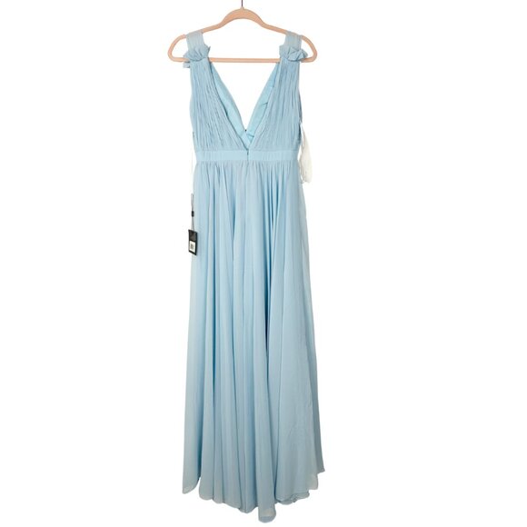 NWT Mac Duggal Pleated Chiffon Sleeveless V-Neck Gown Powder Blue 2 #9835 - Picture 5 of 8